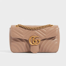 Load image into Gallery viewer, Front view of the GUCCI GG Marmont Small Shoulder Bag in Dusty Pink Leather