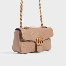 Load image into Gallery viewer, Side view of the GUCCI GG Marmont Small Shoulder Bag in Dusty Pink Leather