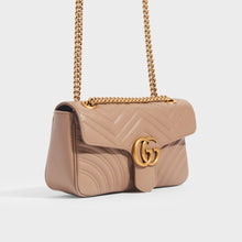 Load image into Gallery viewer, Side view of the GUCCI GG Marmont Small Shoulder Bag in Dusty Pink Leather