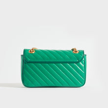 Load image into Gallery viewer, Back view of Gucci GG Marmont Small Shoulder Bag in Green Emerald Leather with Gold chain strap