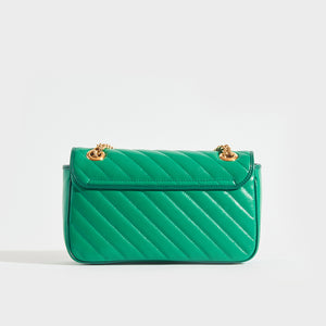 Back view of Gucci GG Marmont Small Shoulder Bag in Green Emerald Leather with Gold chain strap