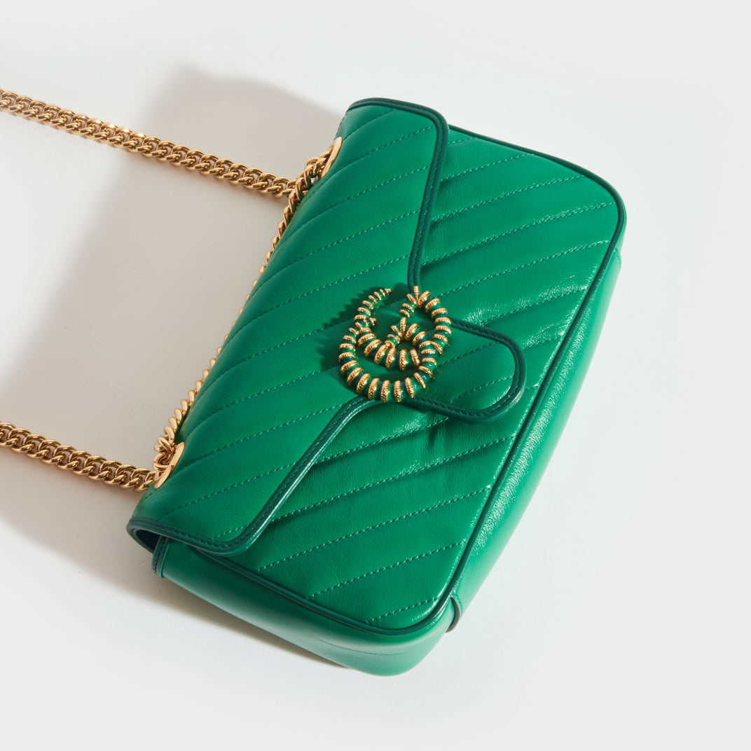 Gucci GG Marmont Matelasse Super Mini Emerald Green in Calfskin with Brass  - US