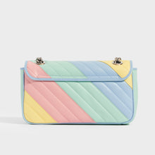 Load image into Gallery viewer, Back view of Gucci GG Marmont Small Shoulder Bag in Pink, Green, Yellow and Blue Pastel Striped Leather