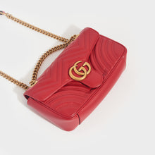 Load image into Gallery viewer, Top view of GG Marmont Small Shoulder Bag in Red Leather with gold chain strap