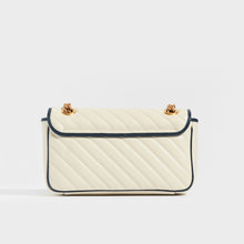 Load image into Gallery viewer, Back view of Gucci Marmont Small Shoulder Bag in White Leather with Navy Blue trim