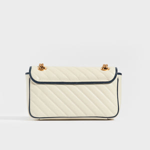 Back view of Gucci Marmont Small Shoulder Bag in White Leather with Navy Blue trim