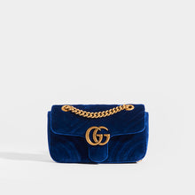 Load image into Gallery viewer, GUCCI GG Marmont Mini Velvet Shoulder Bag in Blue