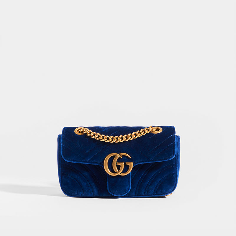 GUCCI GG Marmont Mini Velvet Shoulder Bag in Blue