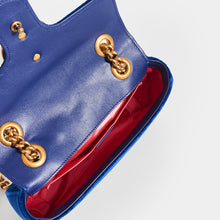 Load image into Gallery viewer, GUCCI GG Marmont Mini Velvet Shoulder Bag in Blue