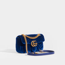 Load image into Gallery viewer, GUCCI GG Marmont Mini Velvet Shoulder Bag in Blue