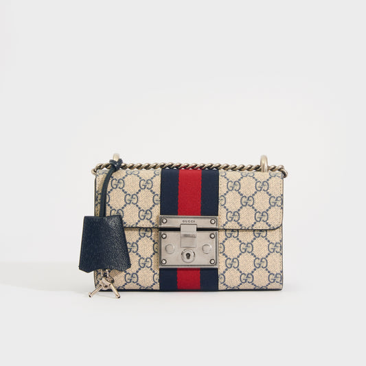 GG Padlock Small Shoulder Bag in Beige and Blue GG Supreme Canvas [ReSale]