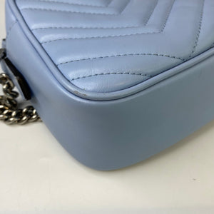 GUCCI GG Marmont Camera Bag in Pastel Blue Leather