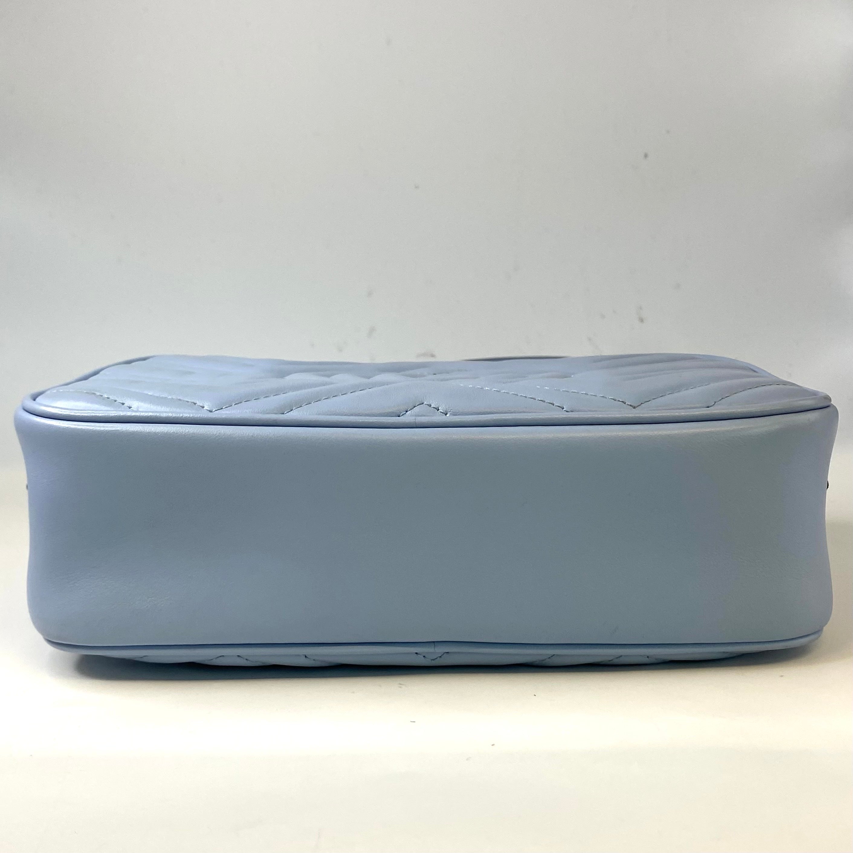 GUCCI GG Marmont Camera Bag in Pastel Blue Leather