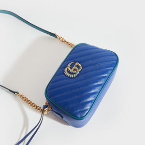 GUCCI GG Marmont Camera Bag in Blue with Turquoise Trim