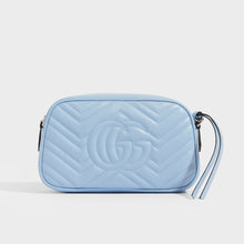 Load image into Gallery viewer, Back view of Gucci GG Marmont Small Shoulder Bag in Pastel Blue Leather