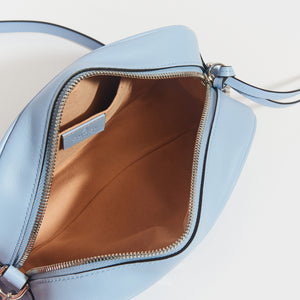 Inside view of Gucci GG Marmont Small Shoulder Bag in Pastel Blue Leather