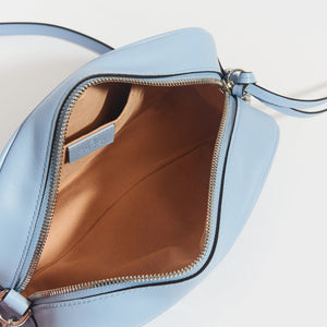 Inside view of Gucci GG Marmont Small Shoulder Bag in Pastel Blue Leather