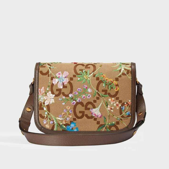 GUCCI Horsebit 1955 Jumbo GG Shoulder Bag in Camel and Ebony