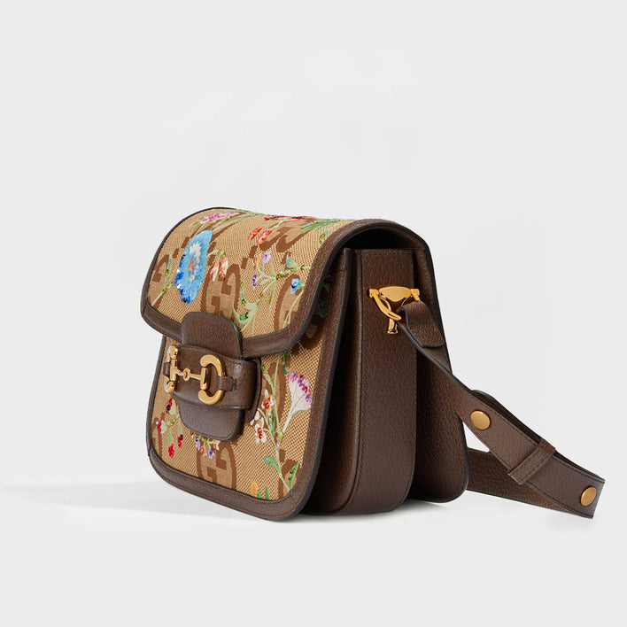 GUCCI Horsebit 1955 Jumbo GG Shoulder Bag in Camel and Ebony