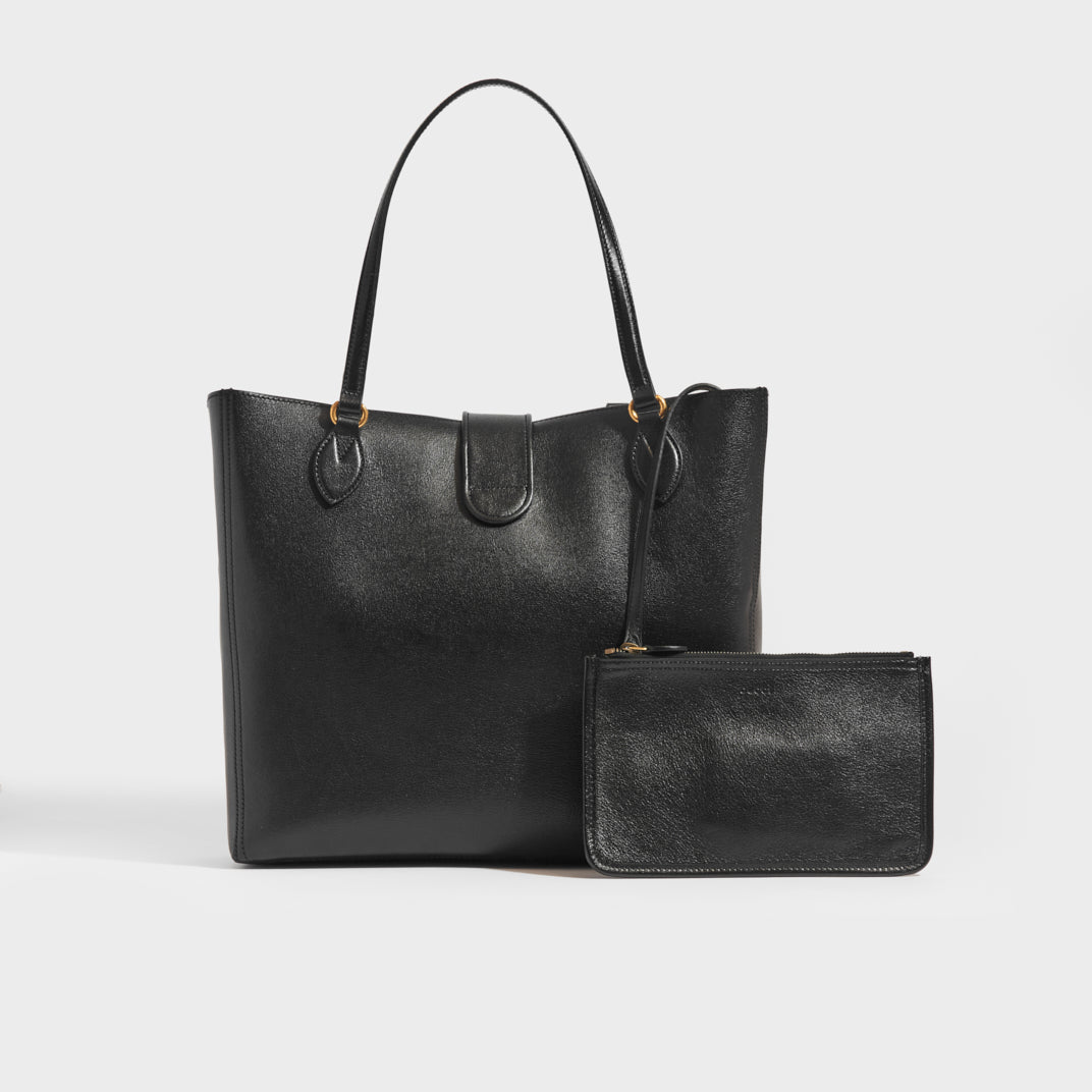 Medium Tote with Double G in Black Leather