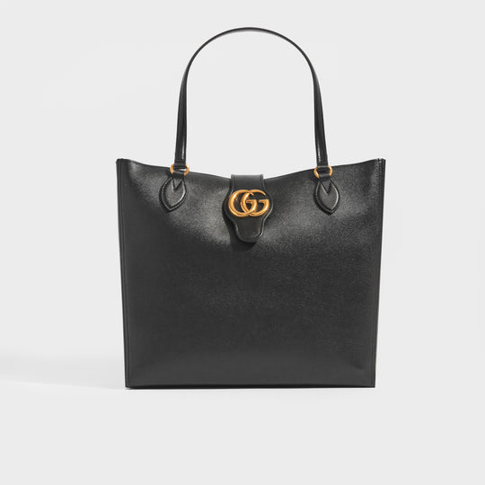 Medium Tote with Double G in Black Leather
