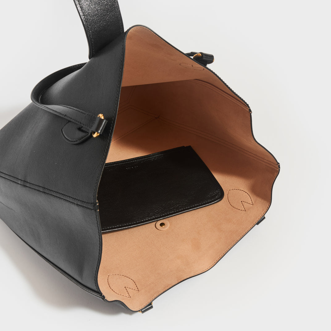 Medium Tote with Double G in Black Leather