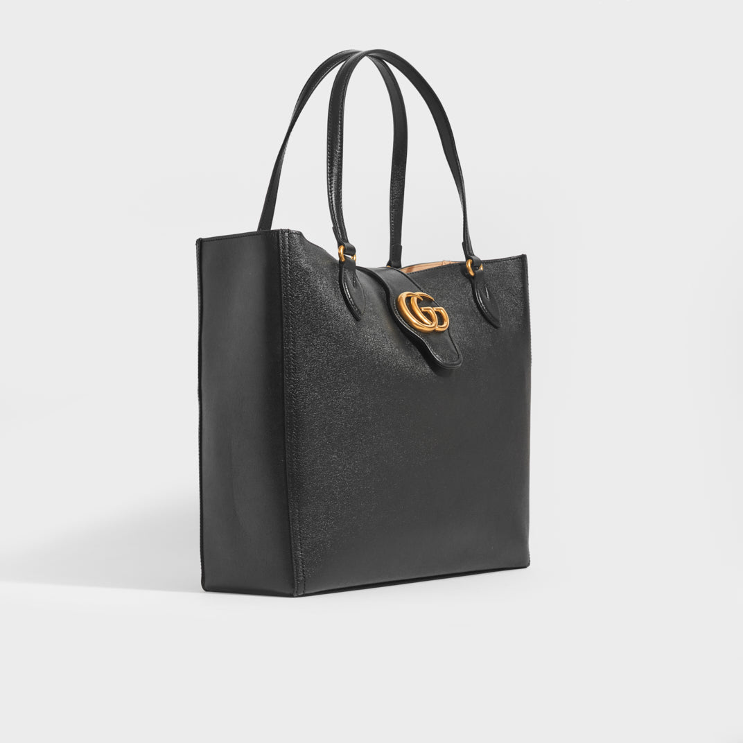 Medium Tote with Double G in Black Leather