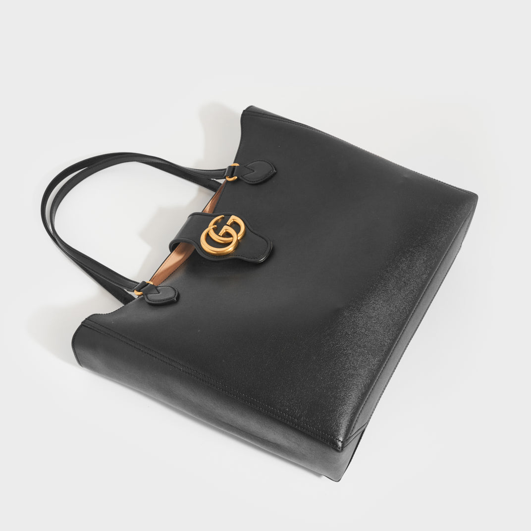 Medium Tote with Double G in Black Leather