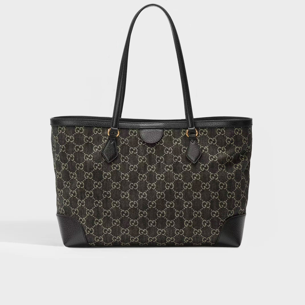 GUCCI Ophidia GG Medium Tote in Black and Ivory Denim