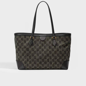GUCCI Ophidia GG Medium Tote Black Ivory Denim COCOON