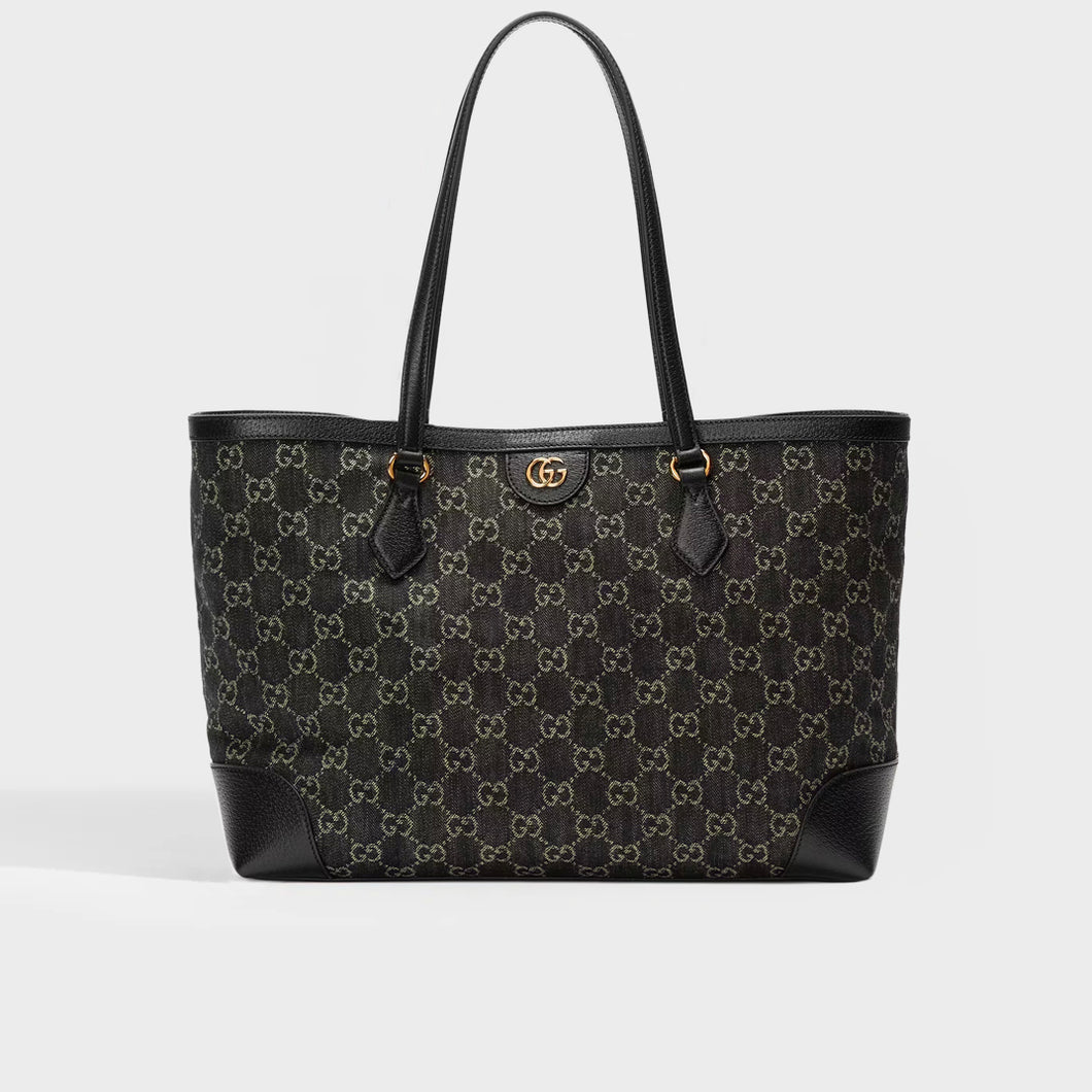 GUCCI Ophidia GG Medium Tote Black Ivory Denim COCOON