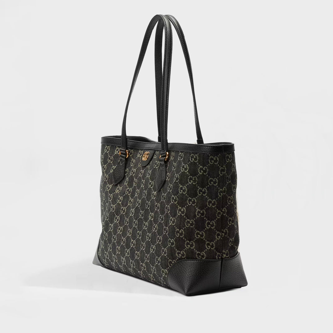 GUCCI Ophidia GG Medium Tote in Black and Ivory Denim