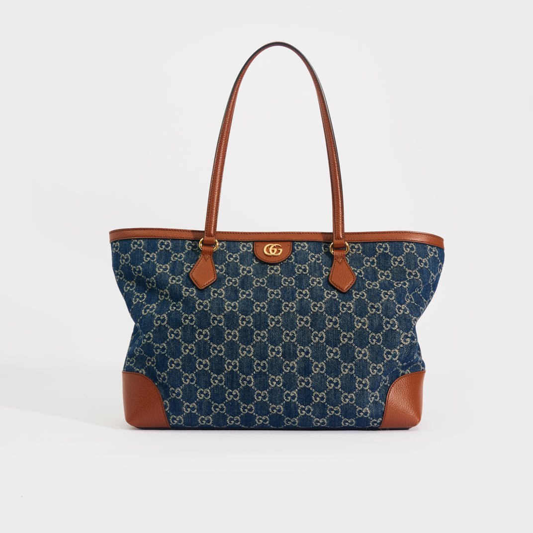 GUCCI Ophidia GG Medium Tote in Blue and Ivory Denim