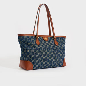 GUCCI Ophidia GG Medium Tote in Blue and Ivory Denim