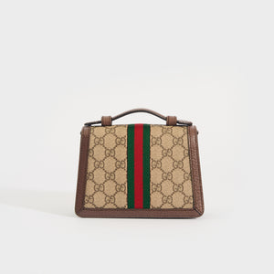 GUCCI Ophidia GG Mini Shoulder Bag in Beige and Ebony GG Supreme Canvas