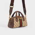 Ophidia GG Mini Top Handle Bag in Beige and Ebony