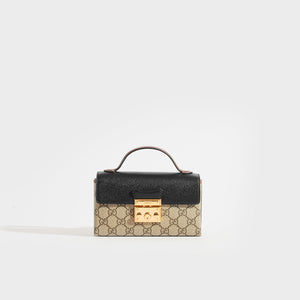 Front view of the GUCCI Padlock Mini Bag in Black Leather and Canvas