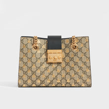 Load image into Gallery viewer, GUCCI Padlock Small GG Bees Shoulder Bag in GG Supreme with Black Leather