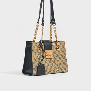 GUCCI Padlock Small GG Bees Shoulder Bag in GG Supreme with Black Leather