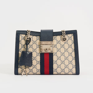 Gucci 6-Key Case in GG Supreme Canvas and Grained Blue Leather