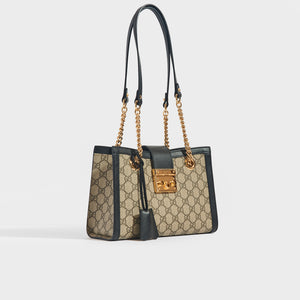 GUCCI Padlock Small GG Shoulder Bag in GG Supreme with Black Leather