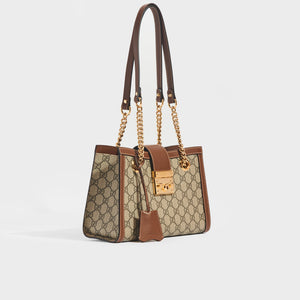 GUCCI Padlock Small GG Shoulder Bag in GG Supreme with Brown Leather [ReSale]