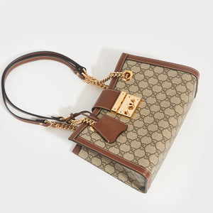 GUCCI Padlock Small GG Shoulder Bag in GG Supreme with Brown Leather