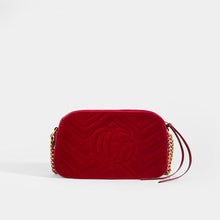Load image into Gallery viewer, GUCCI Pre-Loved GG Marmont Camera Bag in Red Velvet