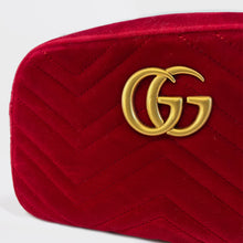 Load image into Gallery viewer, GUCCI Pre-Loved GG Marmont Camera Bag in Red Velvet