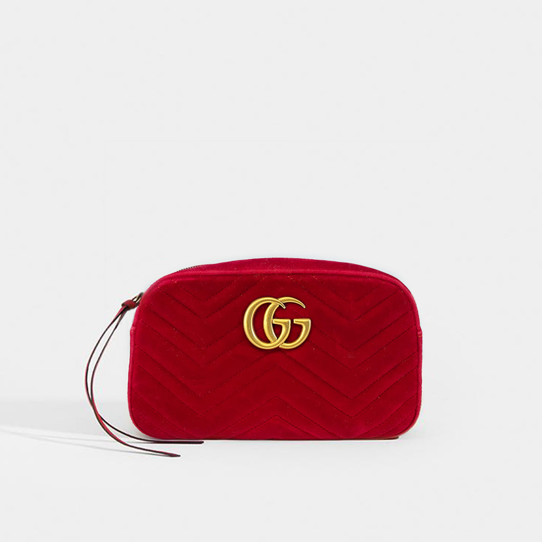 GUCCI Pre-Loved GG Marmont Camera Bag in Red Velvet