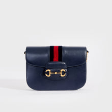 Load image into Gallery viewer, GUCCI 1955 Horsebit Shoulder Bag in Navy Leather with Velvet Trim [ReSale]