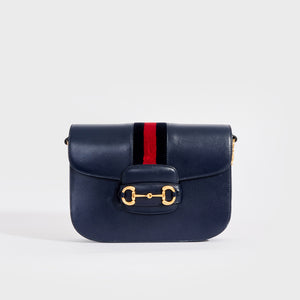 GUCCI 1955 Horsebit Shoulder Bag in Navy Leather with Velvet Trim [ReSale]