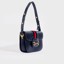 Load image into Gallery viewer, GUCCI 1955 Horsebit Shoulder Bag in Navy Leather with Velvet Trim [ReSale]