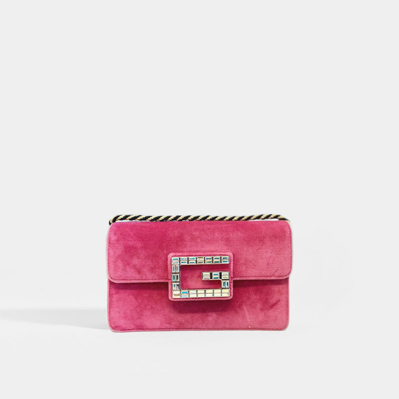 GUCCI Broadway Square Velvet Crystal Clutch in Pink [ReSale]